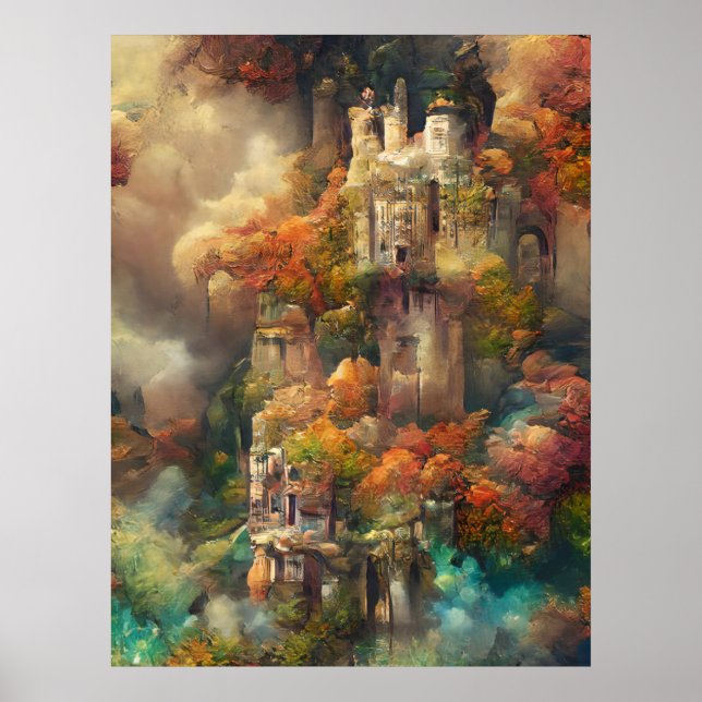 Castle In Forest, Fantasy Jungle, Magic Castle Pos Poster (Front)