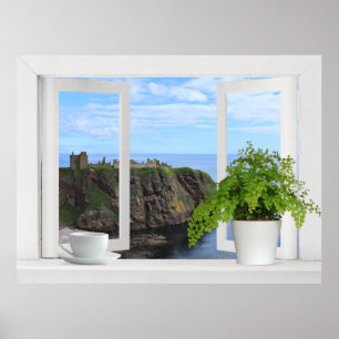 Castle in Scotland -- Open Window View of Coast Poster
