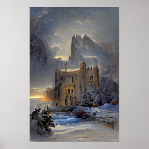 Castle In Snow, Retro Castle, Christmas Gift Poste Poster