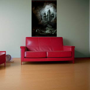 Castle in the dark forest AI Art Poster