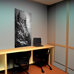 Castle in the mountain, with snow AI Art Poster