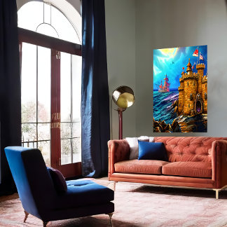 Castle in the sea | AI Art Poster