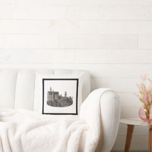 Castle Neuschwanstein Black and White Art Photo Cushion