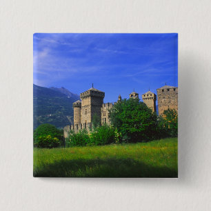 Castle of Fenis near Italian Alps in Fenis, 15 Cm Square Badge