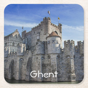 Castle of the Counts in Ghent Square Paper Coaster