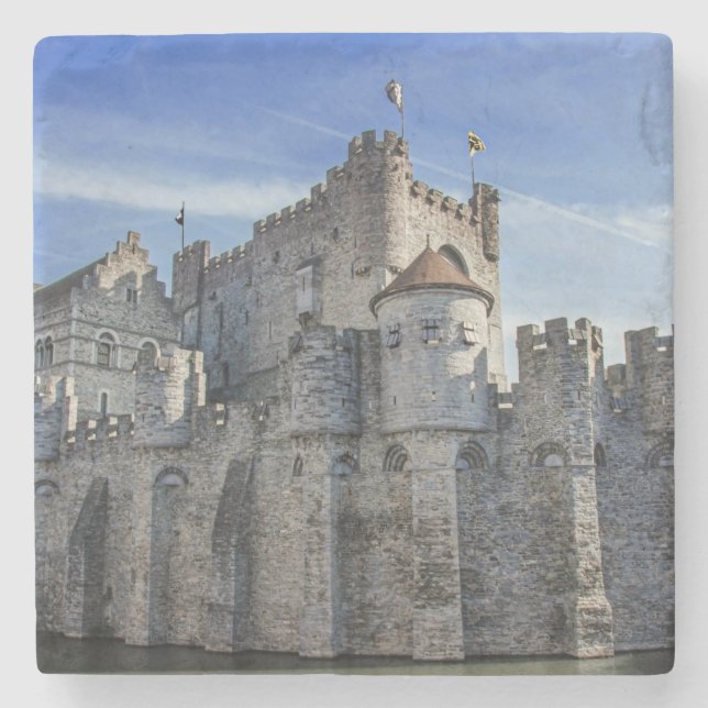 Castle of the Counts in Ghent Stone Coaster (Front)