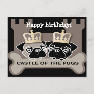 castle of the pugs briefkaart happy birthday postcard