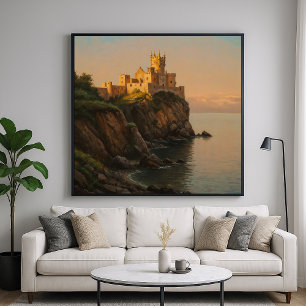 Castle on a Cliff - Pastel Painting Style Seascape Poster