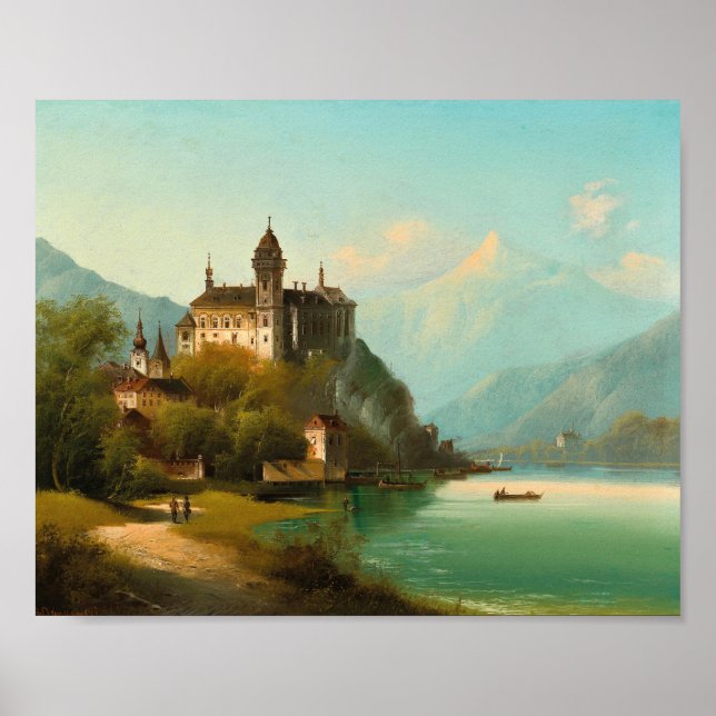 Castle on Mountain Lake | Johann Wilhelm Jankowsky Poster (Front)