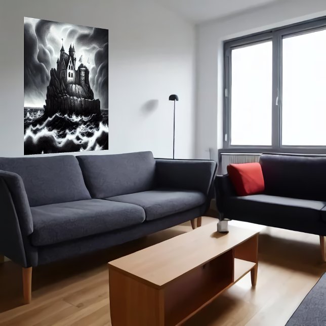 Castle on rock in stormy sea | AI Art Poster (Creator Uploaded)