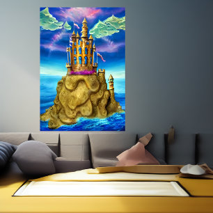 Castle on the rock by the sea AI Art Poster