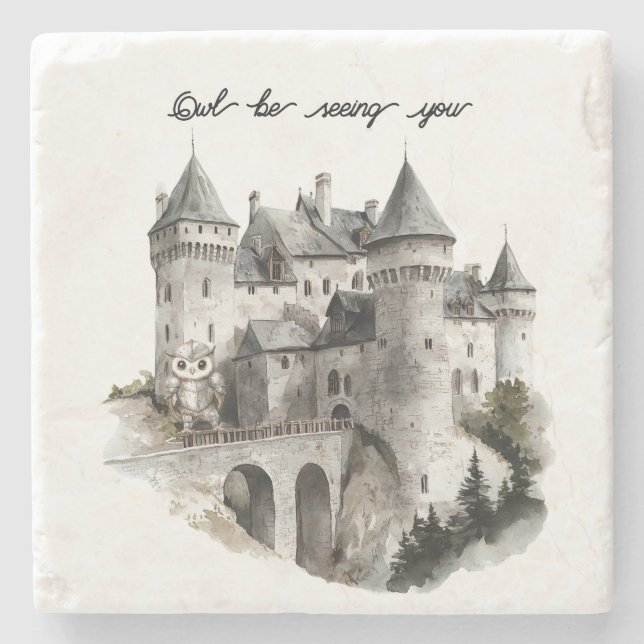 Castle Owl Be Seeing You Stone Coaster (Front)