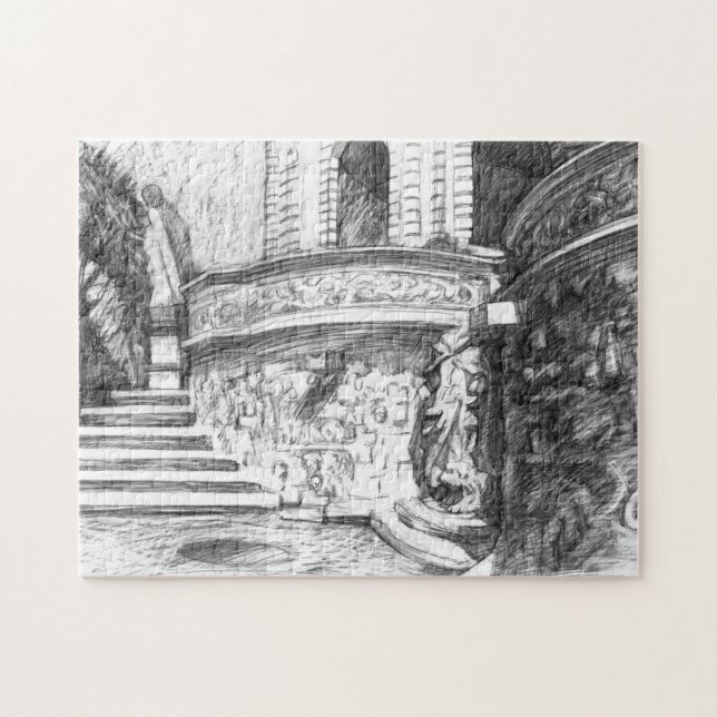 Castle pencilart  Monochrome Black & White Jigsaw Puzzle (Horizontal)