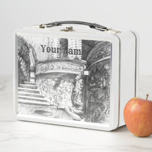 Castle pencilart  Monochrome Black & White Metal Lunch Box