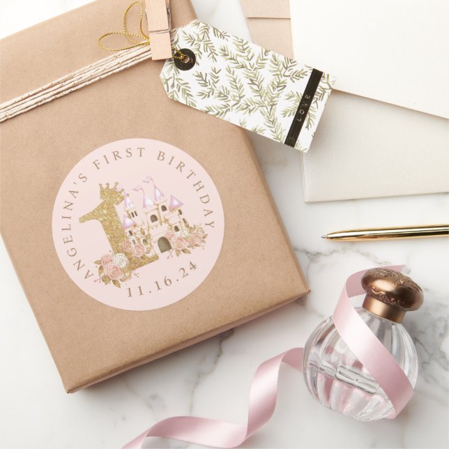  Castle Princess 1st Birthday  Classic Round Sticker (Gifting)