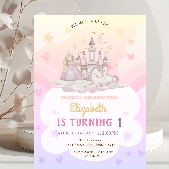 Castle Rainbow Princess Pony Birthday Invitation (Creator Uploaded)