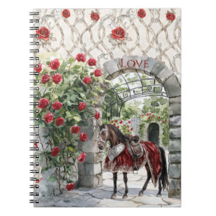 Castle Red Royal Romantic Roses Horse Notebook