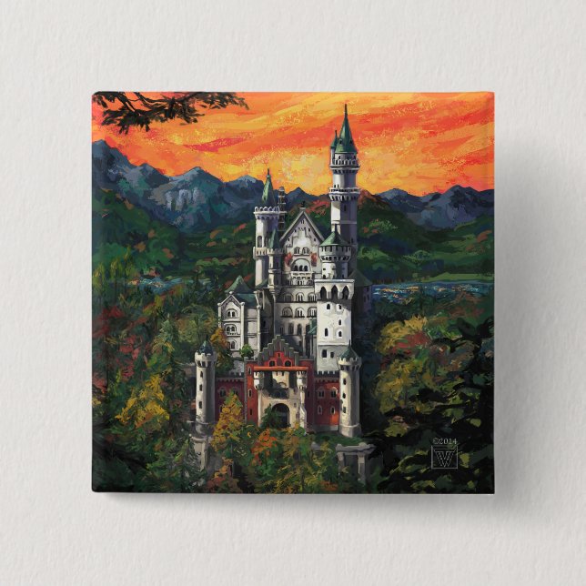 Castle Schloss Neuschwanstein 15 Cm Square Badge (Front)