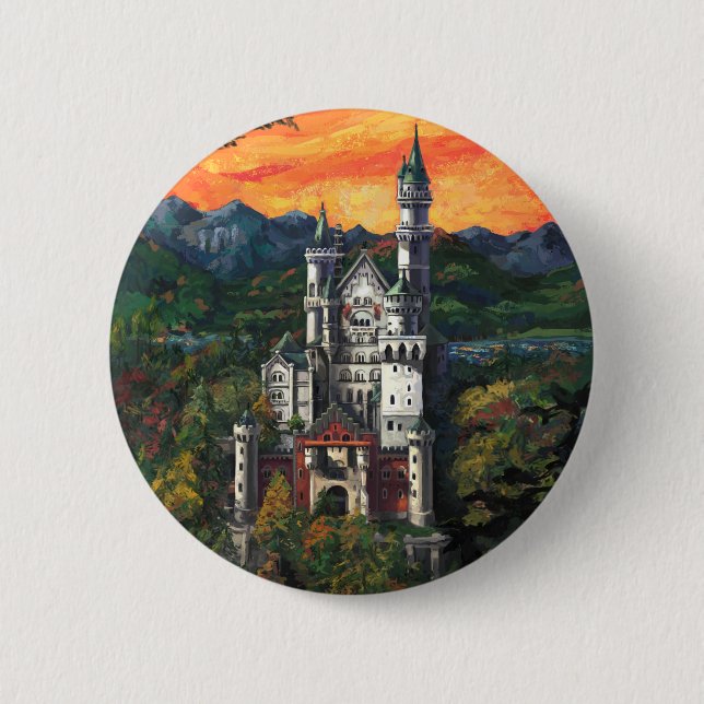 Castle Schloss Neuschwanstein 6 Cm Round Badge (Front)