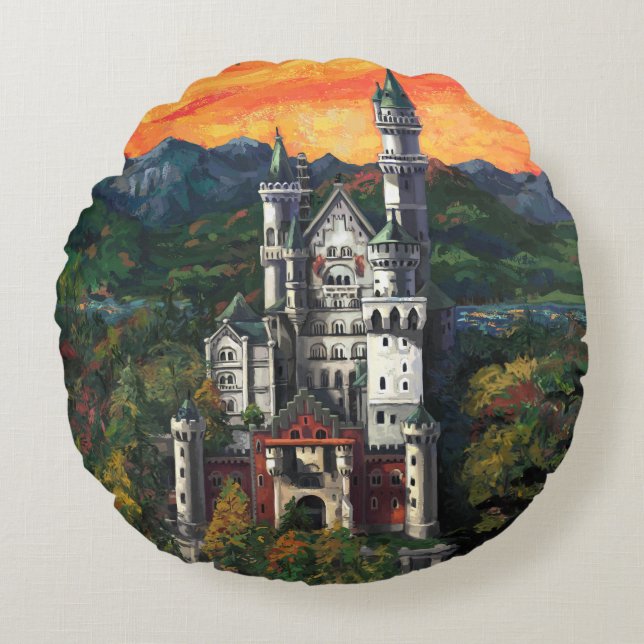 Castle Schloss Neuschwanstein Round Cushion (Front)