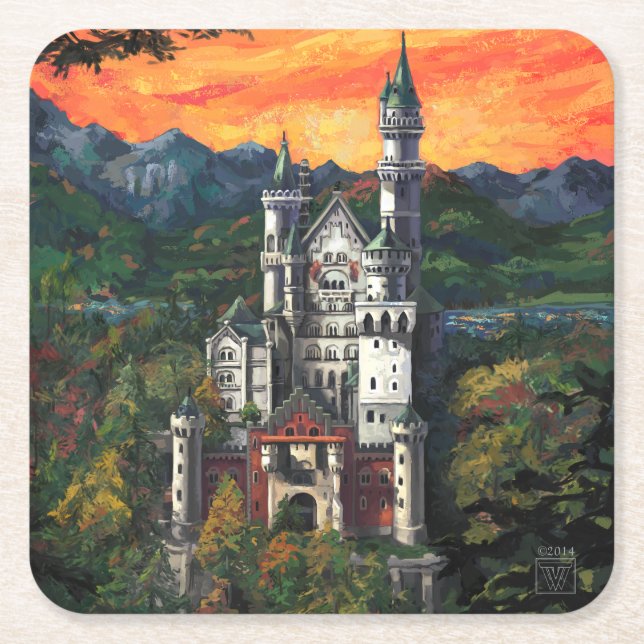 Castle Schloss Neuschwanstein Square Paper Coaster (Front)