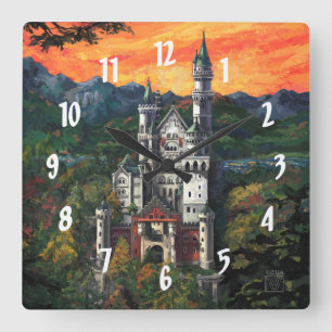 Castle Schloss Neuschwanstein Square Wall Clock