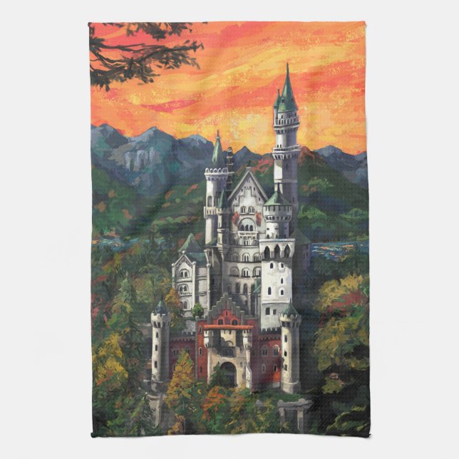 Castle Schloss Neuschwanstein Tea Towel (Vertical)