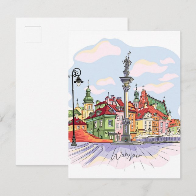 Castle Square in Warsaw Poland Illustration Travel Postcard (Front/Back)