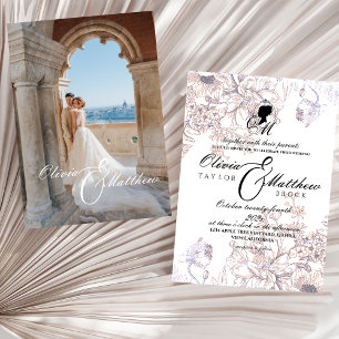 Castle Wedding Garden Elegant Flora Script Photo Invitation