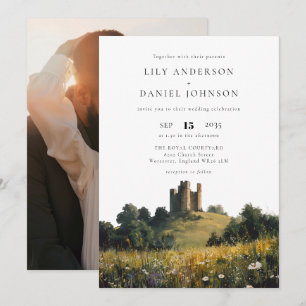 Castle Wildflowers Floral Photo Wedding Invitation