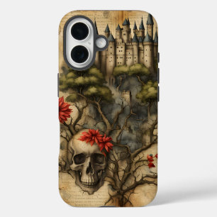 Castle with Skull Junk Journal Page iPhone 16 Case