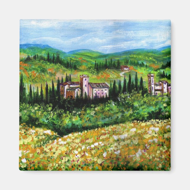 CASTLES IN CHIANTI LANDSCAPE ,YELLOW FLOWER FIELDS MAGNET (Front)
