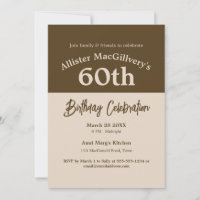 Casual 60th Birthday Invitation for Him - Brown