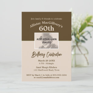 Casual 60th Birthday Invitation with Photo - Brown