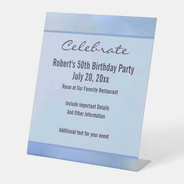 Casual Abstract Blue Yellow Pattern Event Pedestal Sign (Front)