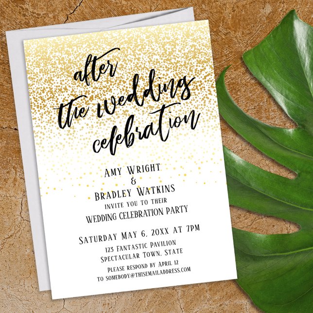 Casual After the Wedding Celebration Gold Confetti Invitation (Creator Uploaded)