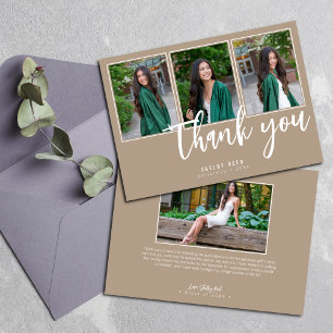 Casual Beige Graduation Photo Collage Thank You Card