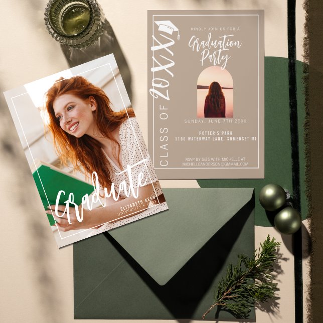 Casual Beige Two Photo Senior Graduation Invitation (Creator Uploaded)