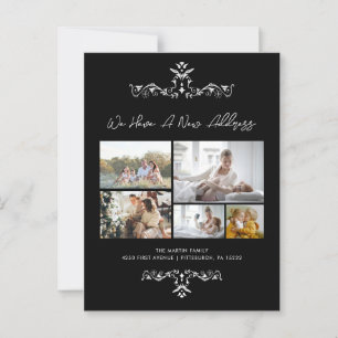 Casual Black 5 Photos Ornate Moving Announcement Postcard