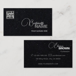 Casual Black Grey Sprinkle Glitter Dots with Logo Business Card