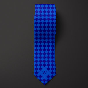Casual Blue Chequered Monogram Tie