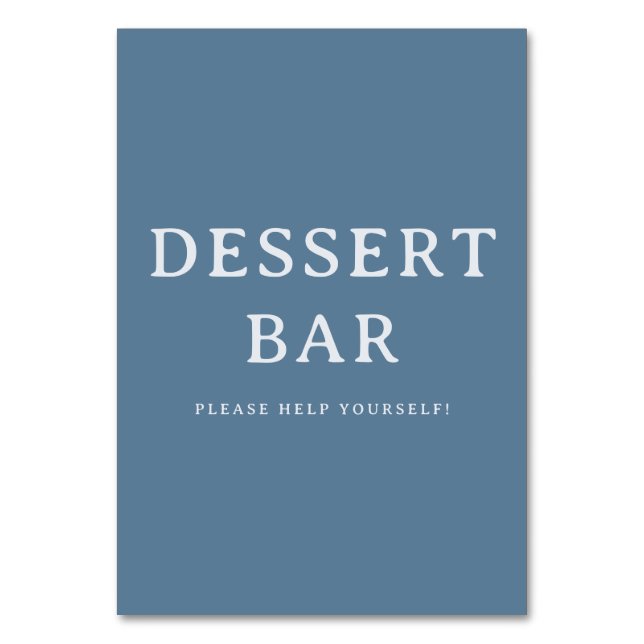 Casual Blue Minimalist Dessert Bar Sign Table Number (Front)
