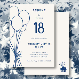 Casual Boys Mens Birthday Balloon Any Age Blue Invitation
