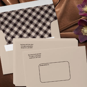 Casual Brown Plaid Lined Retro Wedding Invitation Envelope