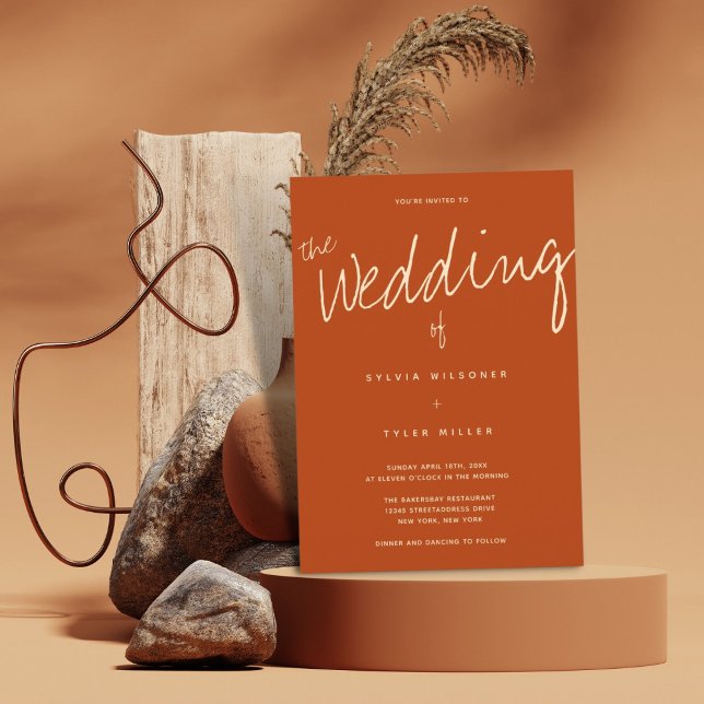 Casual Burnt Orange Typography Wedding Invitation (Creator Uploaded)