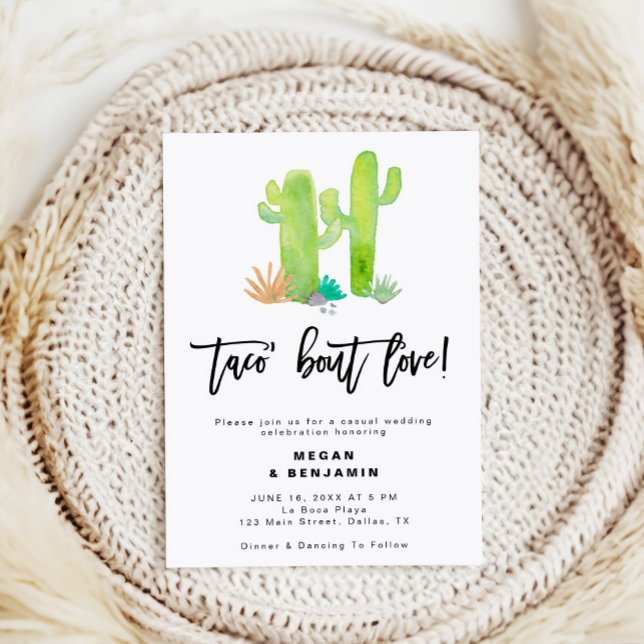 Casual Cactus Succulent Taco Bout Love Wedding Invitation (Creator Uploaded)
