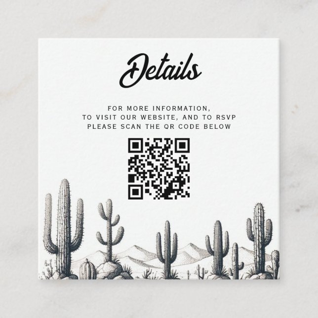 Casual Cactus Wedding QR Code Enclosure Card (Front)