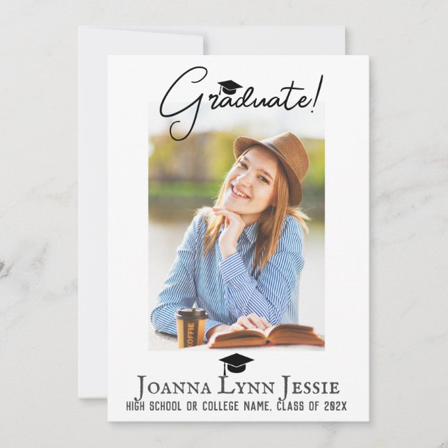 casual calligraphy three foto Graduate invitation (Front)