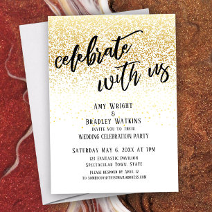 Casual Celebrate with Us Gold Confetti Reception Invitation