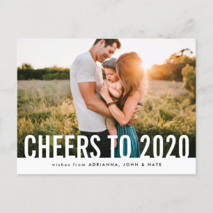 Casual Cheers To 2020 Modern Script Holiday Photo Postcard